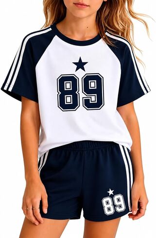 Little Girls Summer Clothes Set Teen Girls 2-Piece Outfit Casual Top Shorts Outfits for Kids 7-14 Years in Kuwait