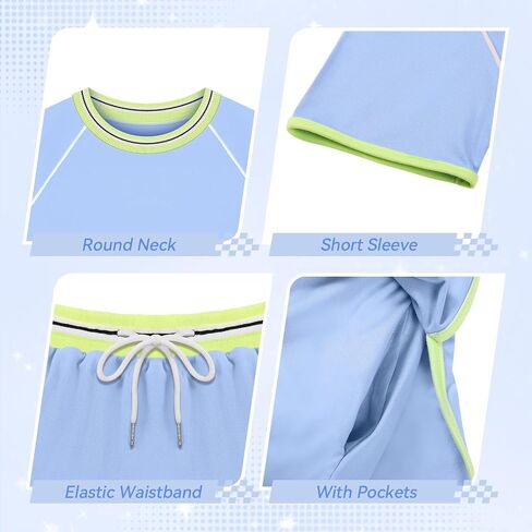 Ochine Girls 2 Piece Skorts Set Summer Clothes Athletic Tennis Golf Outfit with Shorts, Color Block T-Shirt & Skirt 5-14Y in Saudi Arabia