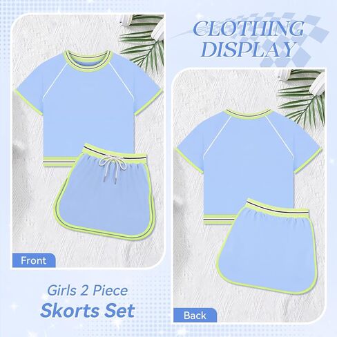 Ochine Girls 2 Piece Skorts Set Summer Clothes Athletic Tennis Golf Outfit with Shorts, Color Block T-Shirt & Skirt 5-14Y in Saudi Arabia