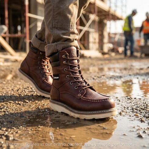 SUREWAY 8" Soft Toe Work Boots for Men – GoodyearWelt Full Grain Leather, Lace Up Moc Toe Work Shoes, EH Construction Oil/Slip Resistant, Durable Rubber Sole Boots for Warehouse, Factory, Daily Wear in Kuwait