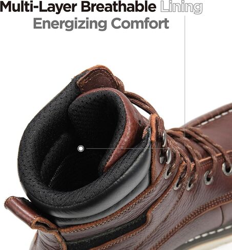 SUREWAY 8" Soft Toe Work Boots for Men – GoodyearWelt Full Grain Leather, Lace Up Moc Toe Work Shoes, EH Construction Oil/Slip Resistant, Durable Rubber Sole Boots for Warehouse, Factory, Daily Wear in Kuwait