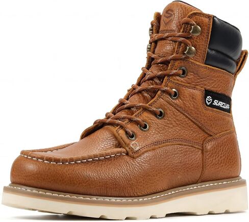 SUREWAY 8" Soft Toe Work Boots for Men – GoodyearWelt Full Grain Leather, Lace Up Moc Toe Work Shoes, EH Construction Oil/Slip Resistant, Durable Rubber Sole Boots for Warehouse, Factory, Daily Wear in Kuwait