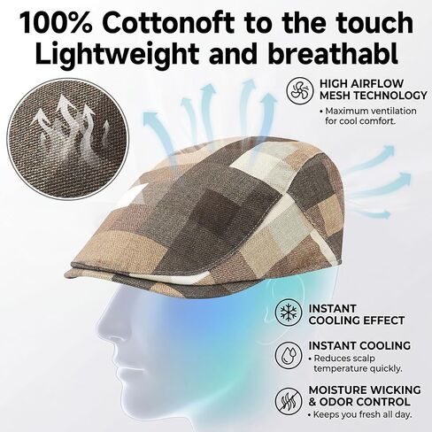 Flat Cap for Men Cotton Plaid Ivy Newsboy Hat Classic Vintage Duckbill Driving Golf Cap in Saudi Arabia