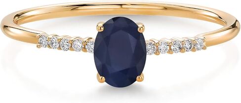 Gem Stone King 10K Yellow Gold 6X4MM Oval Gemstone Birthstone and Lab Grown Diamond Engagement Ring | Wedding Anniversary Promise Gold Ring for Women | Sizes 5-9 in Kuwait