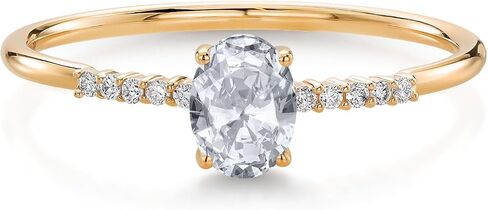 Gem Stone King خاتم خطوبة من الذهب الأصفر عيار 10 قيراط مقاس 6 × 4 مم من الأحجار الكريمة البيضاوية وخاتم خطوبة من الألماس المزروع في المختبر | وعد الذكرى السنوية للزفاف خاتم ذهبي للنساء | المقاسات 5-9 in Saudi Arabia