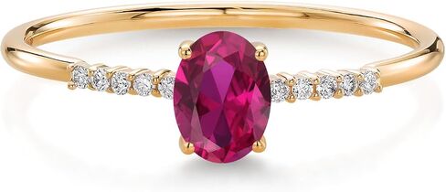 Gem Stone King خاتم خطوبة من الذهب الأصفر عيار 10 قيراط مقاس 6 × 4 مم من الأحجار الكريمة البيضاوية وخاتم خطوبة من الألماس المزروع في المختبر | وعد الذكرى السنوية للزفاف خاتم ذهبي للنساء | المقاسات 5-9 in Saudi Arabia