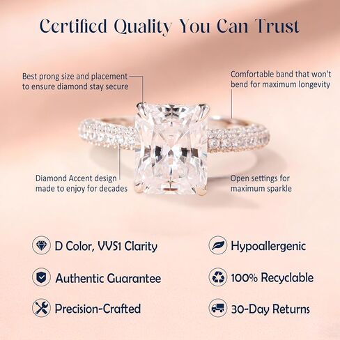 AVECON 4CT قطع مويسانيتي مشع خواتم الخطبة للنساء، مثالية لاقتراح رومانسي، D اللون VVS1 مختبر خلق مويسانيتي، الفضة الاسترليني مطلية بالذهب الأبيض، هدية عيد الحب الذكرى، حجم 6 in Kuwait