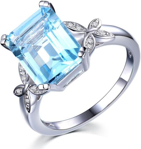 Kardy Swiss Blue Natural Topaz Gemstone Solid 14K White Gold Wedding Engagement Fashion Diamond Ring for Women in Saudi Arabia
