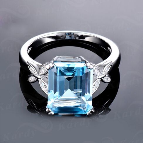 Kardy Swiss Blue Natural Topaz Gemstone Solid 14K White Gold Wedding Engagement Fashion Diamond Ring for Women in Saudi Arabia