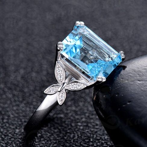 Kardy Swiss Blue Natural Topaz Gemstone Solid 14K White Gold Wedding Engagement Fashion Diamond Ring for Women in Saudi Arabia