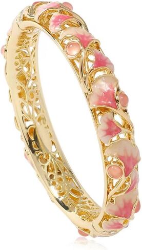 Cloisonne Bracelet,Enamel Bracelet, Pink Purple Ginkgo Leaf Bracelets Traditional Cloisonne Enamel Ethnic Spring Hinged Cuff Bangles for Women in Saudi Arabia