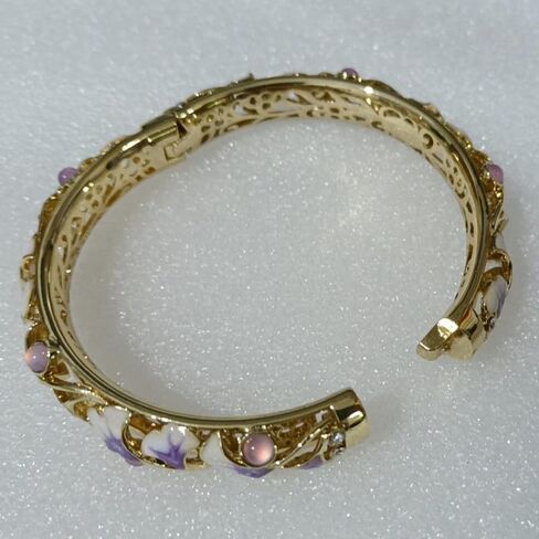 Cloisonne Bracelet,Enamel Bracelet, Pink Purple Ginkgo Leaf Bracelets Traditional Cloisonne Enamel Ethnic Spring Hinged Cuff Bangles for Women in Saudi Arabia