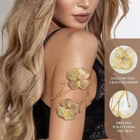 7PCS Gold Arm Cuff Bracelet for Women Statement Adjustable Upper Arm Cuffs Gold Bangle Band Armlet Cuff Bracelet set Stackable Jewelry in Saudi Arabia