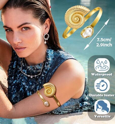 7PCS Gold Arm Cuff Bracelet for Women Statement Adjustable Upper Arm Cuffs Gold Bangle Band Armlet Cuff Bracelet set Stackable Jewelry in Saudi Arabia
