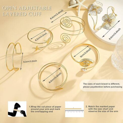 7PCS Gold Arm Cuff Bracelet for Women Statement Adjustable Upper Arm Cuffs Gold Bangle Band Armlet Cuff Bracelet set Stackable Jewelry in Saudi Arabia
