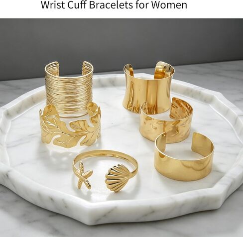 COLOYAN 6PCS Gold Cuff Bangle Bracelets for Women | Sturdy Durable Open Gold Wrist Cuff Bangle,Boho Beach Style, Starfish Shell Leaf Design, Dresses, Vacations, Nights out in Saudi Arabia