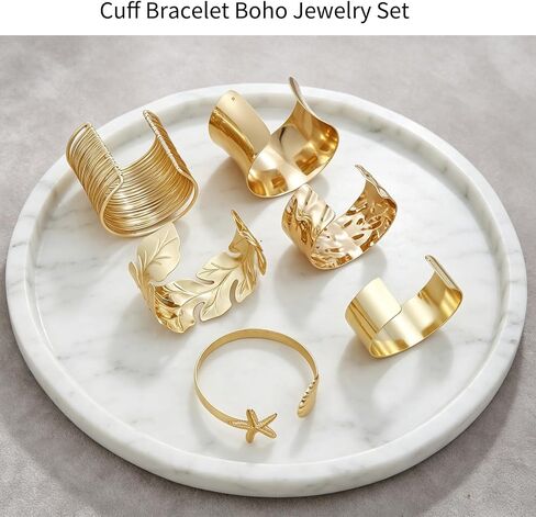 COLOYAN 6PCS Gold Cuff Bangle Bracelets for Women | Sturdy Durable Open Gold Wrist Cuff Bangle,Boho Beach Style, Starfish Shell Leaf Design, Dresses, Vacations, Nights out in Saudi Arabia