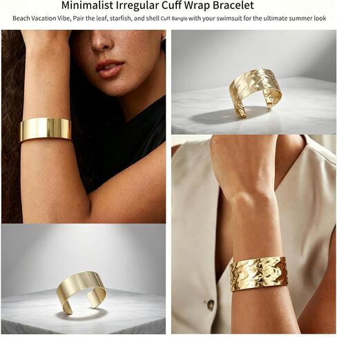 COLOYAN 6PCS Gold Cuff Bangle Bracelets for Women | Sturdy Durable Open Gold Wrist Cuff Bangle,Boho Beach Style, Starfish Shell Leaf Design, Dresses, Vacations, Nights out in Saudi Arabia