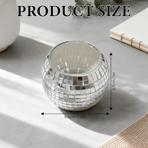 24 Pcs Disco Ball Candle Holders, 2x2.6 Inch Silver Mirror Glass Candle Holders, Disco Ball Centerpieces Table Decor for Wedding Birthday Party in Saudi Arabia