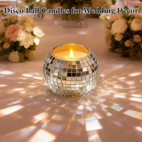 24 Pcs Disco Ball Candle Holders, 2x2.6 Inch Silver Mirror Glass Candle Holders, Disco Ball Centerpieces Table Decor for Wedding Birthday Party in Saudi Arabia