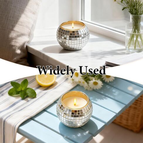 24 Pcs Disco Ball Candle Holders, 2x2.6 Inch Silver Mirror Glass Candle Holders, Disco Ball Centerpieces Table Decor for Wedding Birthday Party in Saudi Arabia