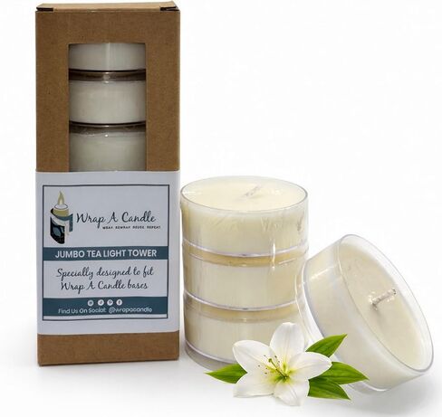 Jumbo Tealight Tower, Refill Storage Tube with 6 Premium Tealights, Fits Tall Wrap A Candle Base, 7 Inch Organizer for Scent Rotation, Vanilla Citrus Fresh Spice Holiday Unscented Choice, Gift Décor in Kuwait