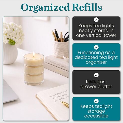 Jumbo Tealight Tower, Refill Storage Tube with 6 Premium Tealights, Fits Tall Wrap A Candle Base, 7 Inch Organizer for Scent Rotation, Vanilla Citrus Fresh Spice Holiday Unscented Choice, Gift Décor in Kuwait