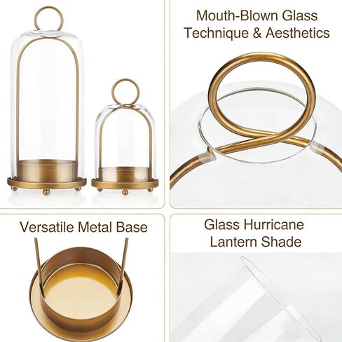 Hurricane Glass Candle Holders Set of 2 with Brass Accents - Versatile Hanging or Tabletop Design for Coffee Table & Wall Decor, Ideal for Pillar Candles in Saudi Arabia