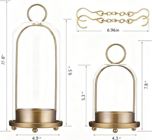 Hurricane Glass Candle Holders Set of 2 with Brass Accents - Versatile Hanging or Tabletop Design for Coffee Table & Wall Decor, Ideal for Pillar Candles in Saudi Arabia