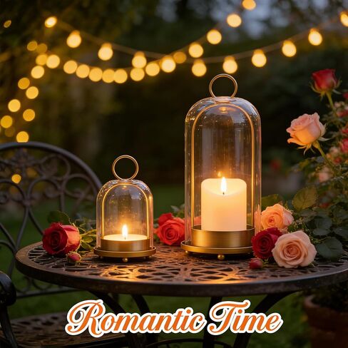 Hurricane Glass Candle Holders Set of 2 with Brass Accents - Versatile Hanging or Tabletop Design for Coffee Table & Wall Decor, Ideal for Pillar Candles in Saudi Arabia