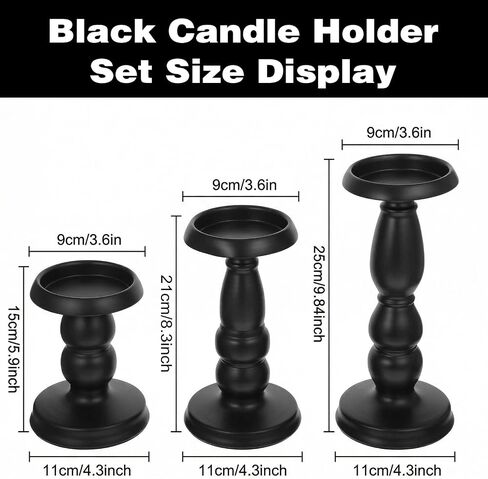 3 Pcs Matte Black Pillar Candle Holder Set Tall Iron Candlestick Holders for 3 Inch & 4 Inch Candles, Vintage Home Decor Centerpiece for Fireplace, Dining, Living Room in Saudi Arabia