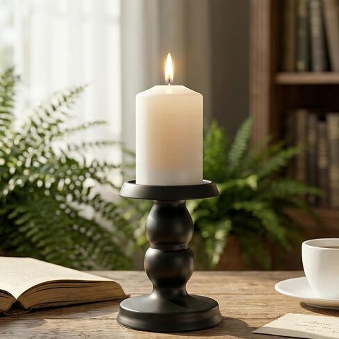 3 Pcs Matte Black Pillar Candle Holder Set Tall Iron Candlestick Holders for 3 Inch & 4 Inch Candles, Vintage Home Decor Centerpiece for Fireplace, Dining, Living Room in Saudi Arabia