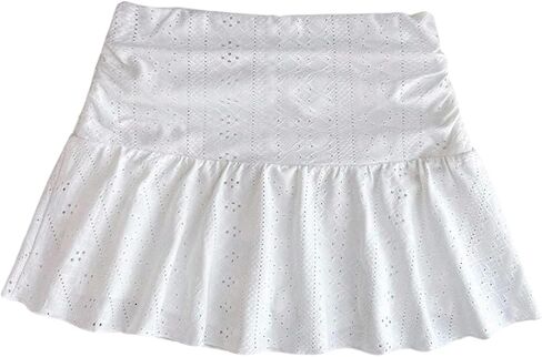 WDIRARA Girl's Eyelet Pleated Ruffle Hem Short Skirts Textured A Line Skirts with Inner Shorts in Kuwait