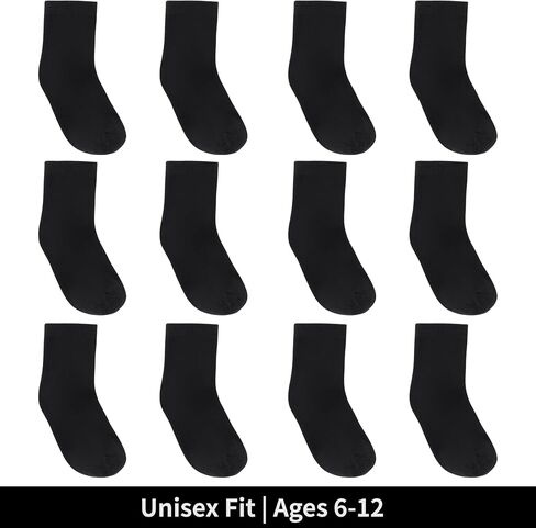 Boys & Girls Dress Socks 6 Pack, Moisture Wicking Kids Crew Socks, Cotton School Uniform Socks for Boys 6-12 Years in Saudi Arabia