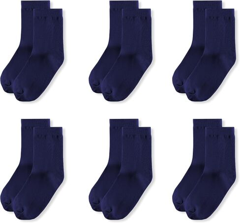 Boys & Girls Dress Socks 6 Pack, Moisture Wicking Kids Crew Socks, Cotton School Uniform Socks for Boys 6-12 Years in Saudi Arabia