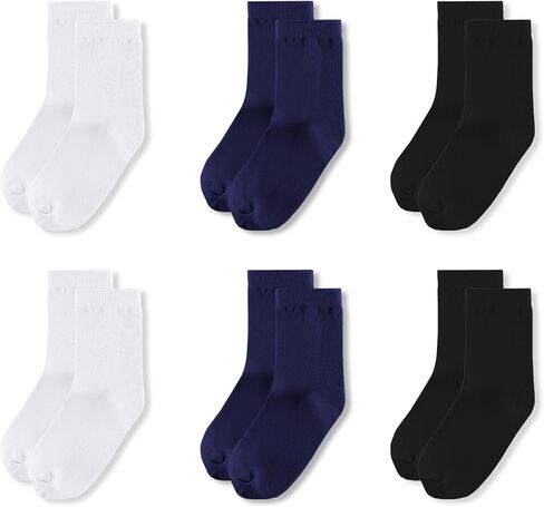 Boys & Girls Dress Socks 6 Pack, Moisture Wicking Kids Crew Socks, Cotton School Uniform Socks for Boys 6-12 Years in Saudi Arabia