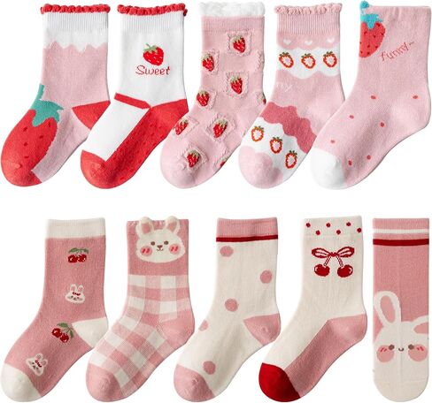 Kids Girls Cute Strawberry Socks Pink Crew Socks Children Toddler Cotton Cute Youth Dress Sock in Saudi Arabia