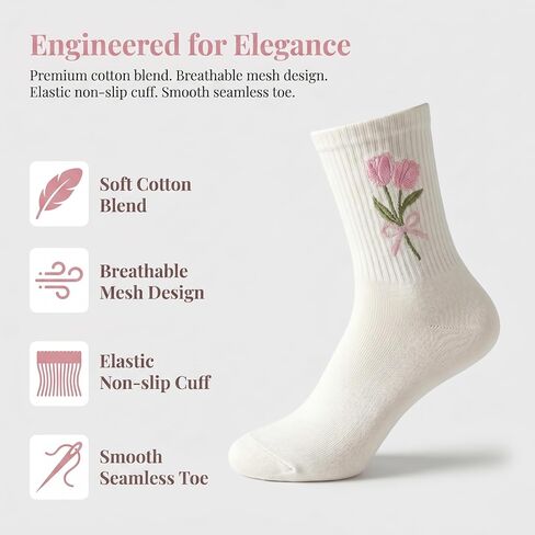 5 Pack Cute Flower Bow Socks for Women & Teen Girls, Soft Cotton Ankle Socks, Breathable Fun Socks with Pink Design, White, One Size in Saudi Arabia