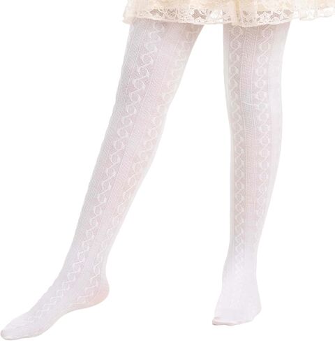 2-13 Years Girls Cable Knit Tights, 2 Pack, 180 Denier Cotton Blend Thick Leggings (White, Pink, Black) in Saudi Arabia