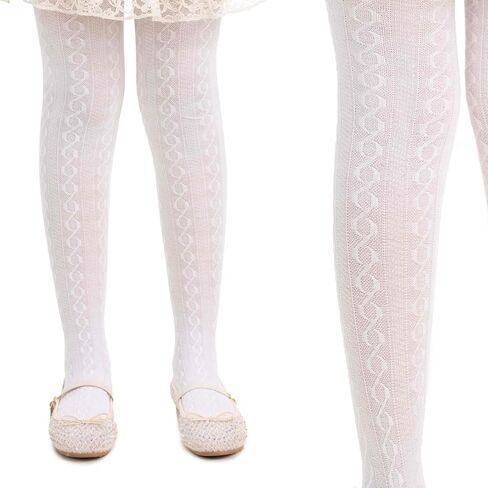 2-13 Years Girls Cable Knit Tights, 2 Pack, 180 Denier Cotton Blend Thick Leggings (White, Pink, Black) in Saudi Arabia