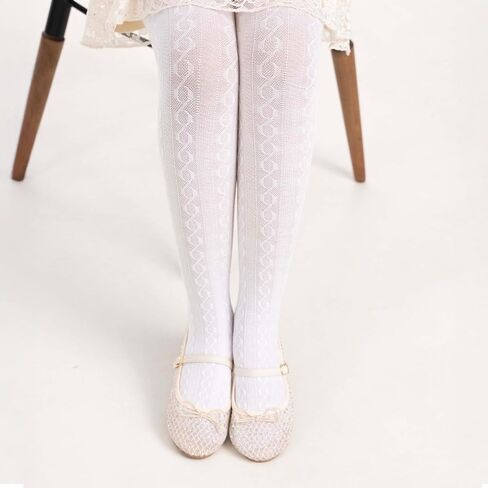 2-13 Years Girls Cable Knit Tights, 2 Pack, 180 Denier Cotton Blend Thick Leggings (White, Pink, Black) in Saudi Arabia