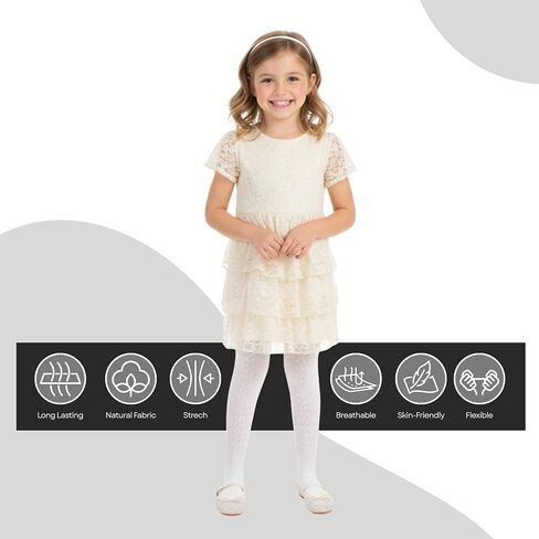 2-13 Years Girls Cable Knit Tights, 2 Pack, 180 Denier Cotton Blend Thick Leggings (White, Pink, Black) in Saudi Arabia