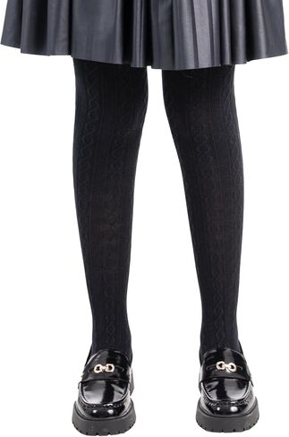 2-13 Years Girls Cable Knit Tights, 2 Pack, 180 Denier Cotton Blend Thick Leggings (White, Pink, Black) in Saudi Arabia