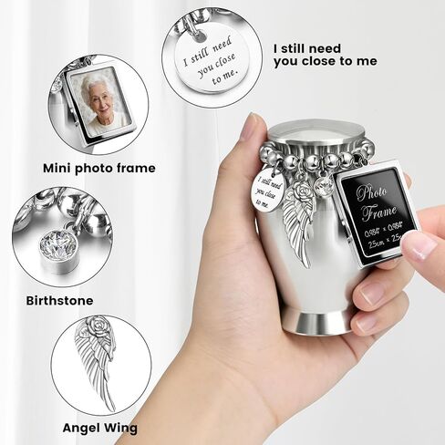 Small Keepsake Cremation Urns for Human or Pet Ashes w/Photo Frame【No Waiting for Customization】-2.75" Mini Memorial Sharing Urn with Velvet Bag and Spoon - A Perfect Tribute & Gift for Families in Saudi Arabia