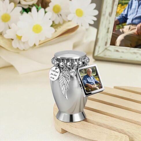 Small Keepsake Cremation Urns for Human or Pet Ashes w/Photo Frame【No Waiting for Customization】-2.75" Mini Memorial Sharing Urn with Velvet Bag and Spoon - A Perfect Tribute & Gift for Families in Saudi Arabia