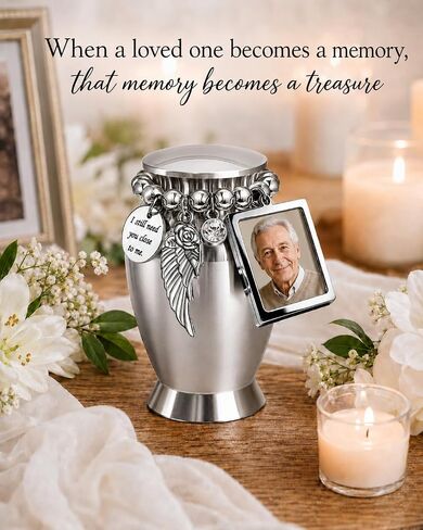 Small Keepsake Cremation Urns for Human or Pet Ashes w/Photo Frame【No Waiting for Customization】-2.75" Mini Memorial Sharing Urn with Velvet Bag and Spoon - A Perfect Tribute & Gift for Families in Saudi Arabia