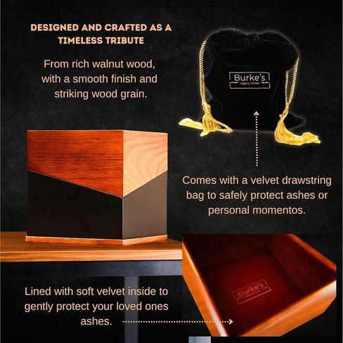 Premium Urn for Ashes Adult Human | Handcrafted Walnut Wood Urns for Human Ashes Adult, TSA Approved, Includes Velvet Storage Bag, 216 lbs Capacity in Kuwait