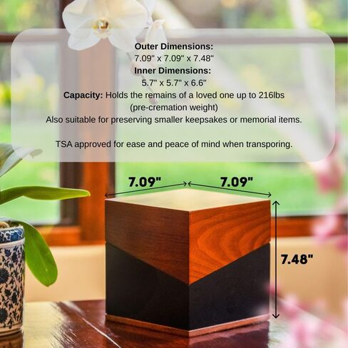 Premium Urn for Ashes Adult Human | Handcrafted Walnut Wood Urns for Human Ashes Adult, TSA Approved, Includes Velvet Storage Bag, 216 lbs Capacity in Kuwait