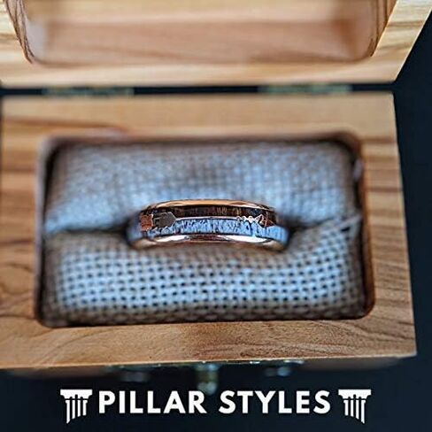 Thin 18K Rose Gold Ring with Deer Antler and Koa Wood Inlay Rustic 6mm Wooden Mens Wedding Bands Tungsten Ring for Men in Saudi Arabia