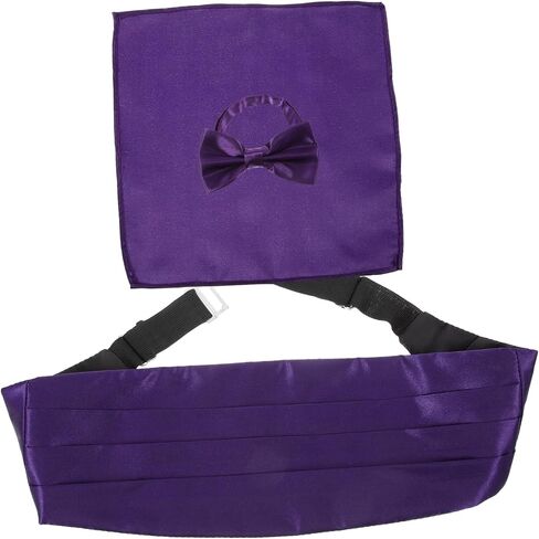 Men's Satin Bow Tie Cummerbund with Pocket Handkerchief Classic Elegant Design for Weddings Formal Events Proms and Banquets Deep Purple Three Kit for Tuxedo and Suit Accessories in Kuwait
